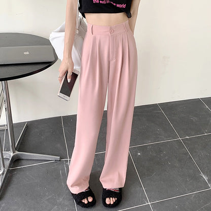New Straight Wide Leg Women's Pants Korean Style High Waist Pants for Women Solid Color Loose Suit Trousers Female