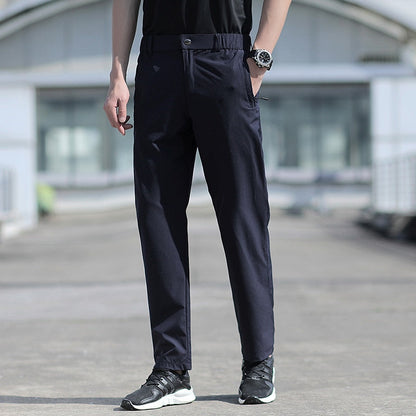 Large Size Men Summer Pants Big Size Ice Silk Stretch Breathable Straight Leg Pants 6XL Quick Dry Elastic Band Black Trousers