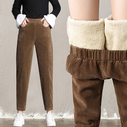 Plush Thick Casual Pants Women's Corduroy Warm Pants Autumn Winter Leggings High Waist Harem Pants Trousers Women Брюкиженские