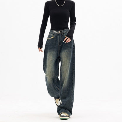 High Waist Women's Jeans Harajuku Vintage BF Style Streetwear All-match Loose Fashion Femme Wide Leg Denim Trousers